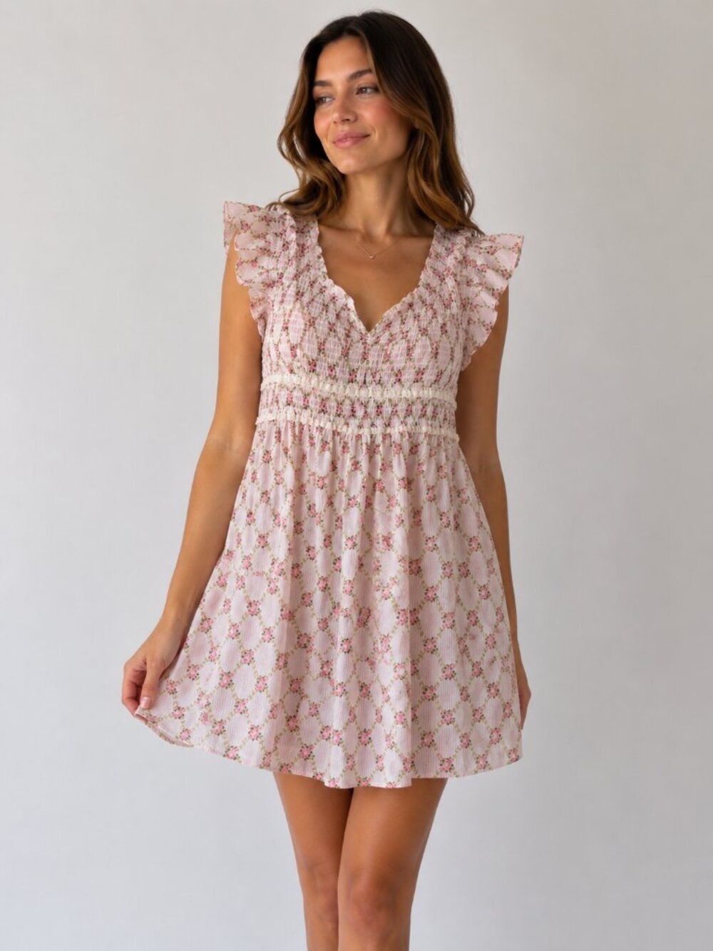 THIRTY/THIRTY Pink Floral Smocked Mini Dress | Cottagecore | Size M | NWT